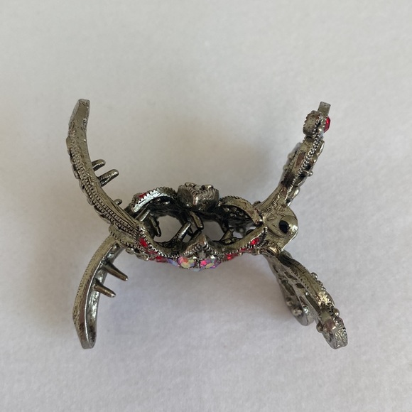 Vintage Rhinestones Crystal Metal Butterfly Hair Claw Clip ( red , silver) - Picture 5 of 9